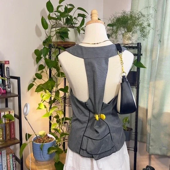 Y2K Stooshy Button Vest Top Size XL Corpcore Grunge Office Siren - Picture 6 of 8